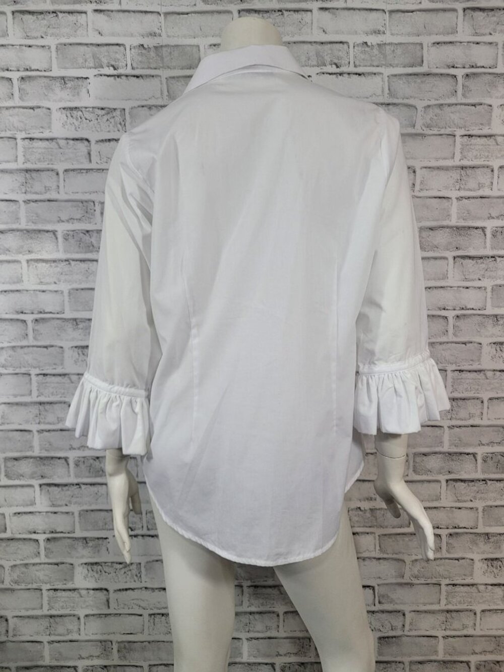 Gretchen Scott White Priss Ruffle Sleeve Button Down Blouse Size Large - Picture 2 of 7